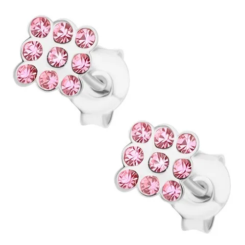 Náušnice zo striebra 925, štvorec s krištálikmi Swarovski - ružový odtieň