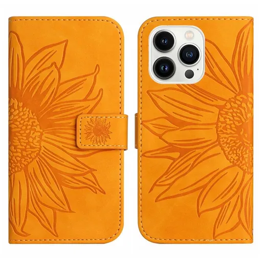 ART SUNFLOWER Peňaženkové puzdro s remienkom Apple iPhone 15 Pro žlté