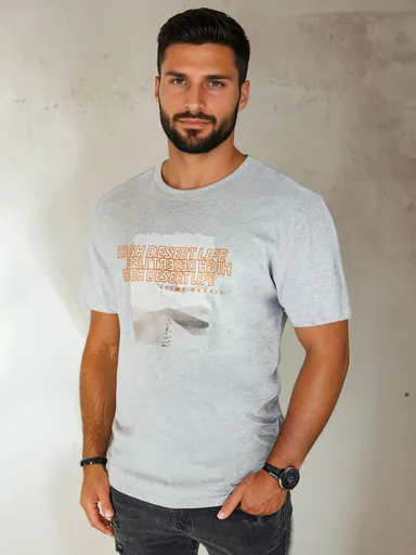 Šedé pánske tričko s potlačou Dstreet RX5488
