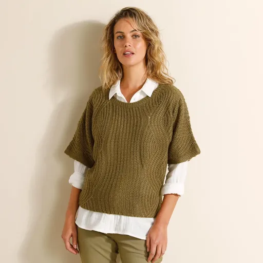 Pončo pulóver s rukávmi po lakte