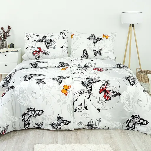 Stanex Bavlnené obliečky Motýľ biela, 140 x 200 cm, 70 x 90 cm