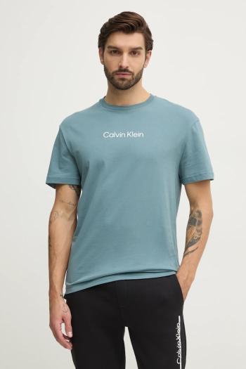 Bavlnené tričko Calvin Klein pánske, zelená farba, vzorované, K10K111346