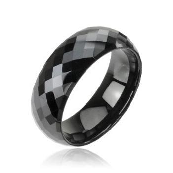 Lesklá tungstenová obrúčka v čiernom odtieni - vybrúsené kosoštvorce, 8 mm - Veľkosť: 59 mm