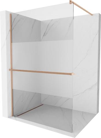 MEXEN/S - Kioto+ Sprchová zástena s poličkou WALK-IN 100 x 200 cm, transparent/dekor, meď kartáčovaná 800-100-121-65-35