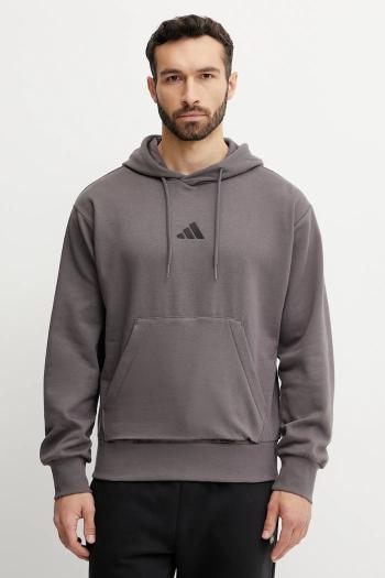 Mikina adidas Feelcozy pánska, hnedá farba, s kapucňou, s potlačou, IN6068