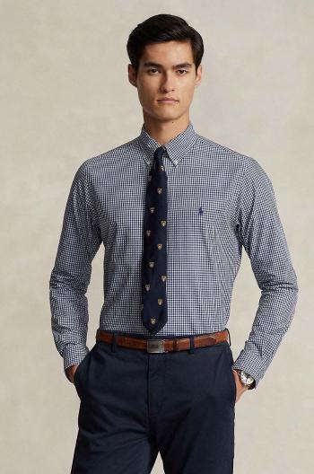 Košeľa Polo Ralph Lauren pánska,tmavomodrá farba,slim,s golierom button-down,710929345