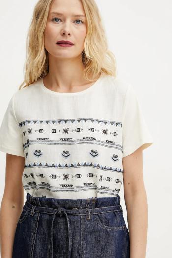 Tričko s prímesou ľanu Weekend Max Mara dámske, béžová farba, 2515941112600
