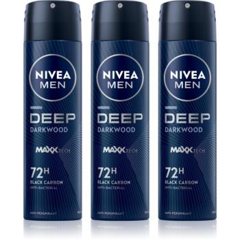 NIVEA MEN Deep Black Carbon Darkwood antiperspirant v spreji výhodné balenie pre mužov 3 x 150 ml