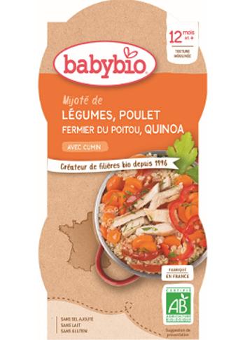 BABYBIO Menu zelenina s kuracím mäsom a quinoa 2 x 200 g