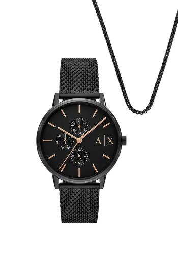 Hodinky a náhrdelníky Armani Exchange čierna farba, AX7162SET