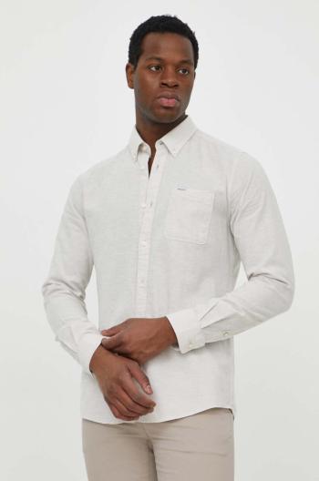 Ľanová košeľa Barbour béžová farba, slim, s golierom button-down, MSH5090
