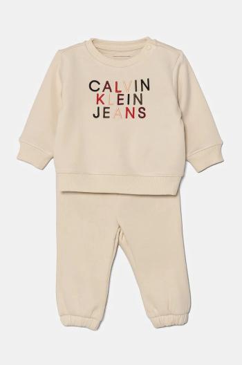 Detská tepláková súprava Calvin Klein Jeans béžová farba, IN0IN00224