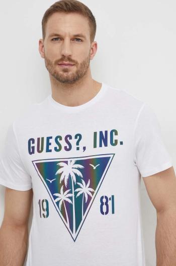 Bavlnené tričko Guess IRIDESCENT pánsky, biela farba, s potlačou, M4GI47 K9RM1