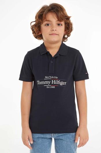 Detská bavlenná polokošeľa Tommy Hilfiger tmavomodrá farba, s potlačou, KB0KB09025