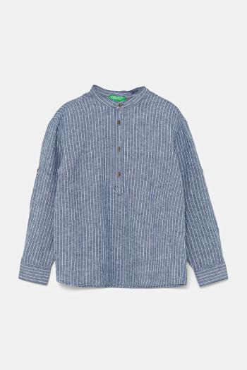 Detská ľanová košeľa United Colors of Benetton tmavomodrá farba, 52VMCQ03V