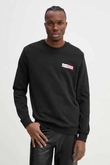 Bavlnená mikina Tommy Jeans pánska, čierna farba, s potlačou, DM0DM20341