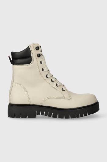 Workery Tommy Jeans TJW LACE UP BOOT dámske, béžová farba, na platforme, EN0EN02314