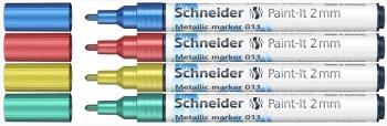 SCHNEIDER - Metalické markery v sade mix (červená, modrá, zelená, žltá) 4 ks