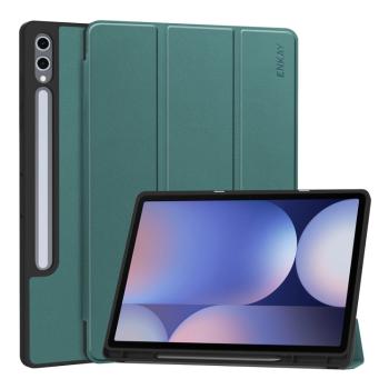 ENKAY LEATHER Zaklápací obal pre Samsung Galaxy Tab S10 Ultra zelený