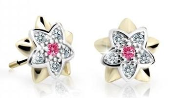Cutie Jewellery Detské bicolor náušnice zo žltého zlata C2210-30-X-1 fuchsiová