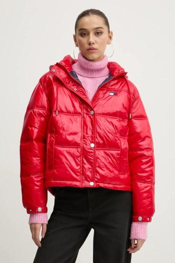 Bunda Tommy Jeans dámska, červená farba, zimná, oversize, DW0DW20210