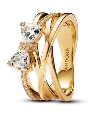 Pandora Pozlátený prekrížený prsteň Trblietavá mašlička Shine Timeless 163511C01 52 mm