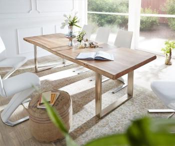 Jedálenský stôl Edge 300x100 XL Akácia prírodná nerezová oceľ úzka