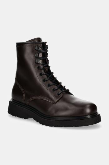 Kožené členkové topánky Calvin Klein LACE UP BOOT W/ ZIP LTH pánske, hnedá farba, HM0HM01575