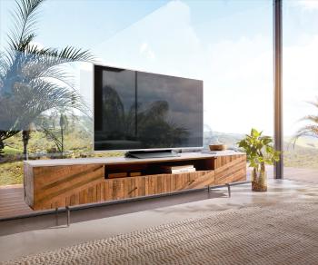 TV stolík Bahan 220 cm mango teak 2 dvierka 2 zásuvky 1 priehradka