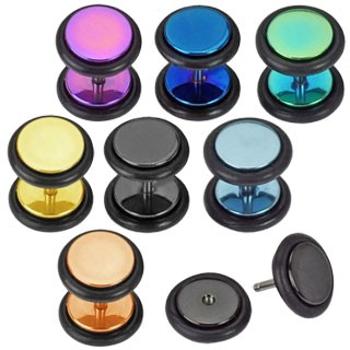 Falošný plug do ucha z ocele 316L - farebné krúžky anodizované titánom - Farba piercing: Modrá