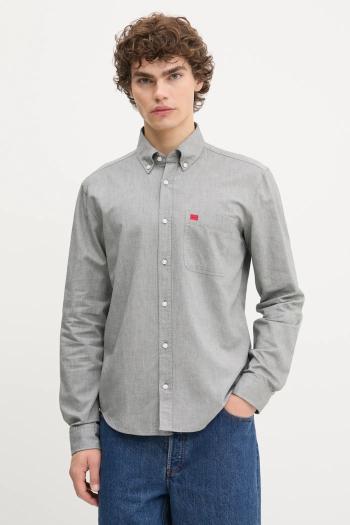 Bavlnená košeľa HUGO čierna farba, slim, s golierom button-down, 50479302