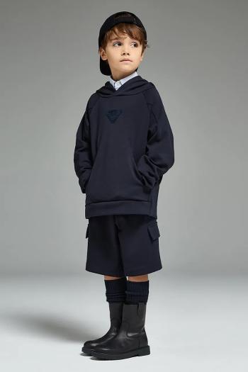 Detská mikina Emporio Armani tmavomodrá farba, s kapucňou, s nášivkou, EB000835 AF16254