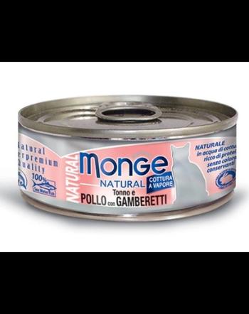 MONGE Natural Cat hrană umedă pentru pisici, cu ton, pui și creveți 80g