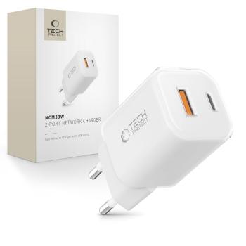 TECH-PROTECT NCM33W Sieťová nabíjačka 1x USB-C 1x USB-A biela