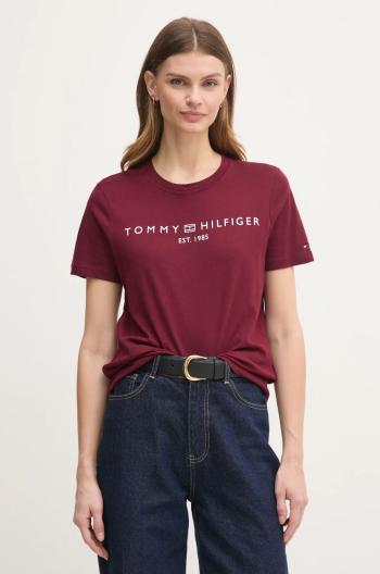 Bavlnené tričko Tommy Hilfiger dámske, bordová farba, WW0WW40276