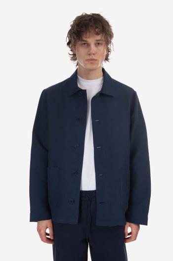 Ľanový kabát A.P.C. Veste Kerlouan LIAEO.H03053-MARINE, tmavomodrá farba, prechodná