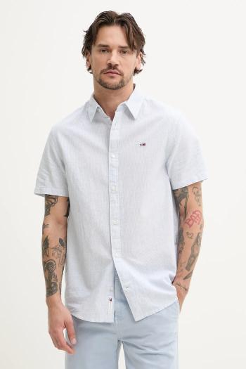 Košeľa s prímesou ľanu Tommy Jeans pánska, regular, s klasickým golierom, DM0DM20894