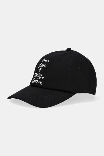 Bavlnená šiltovka Juicy Couture PEACE LOVE AND JUICY CAP čierna farba, s nášivkou, JCAWH225703