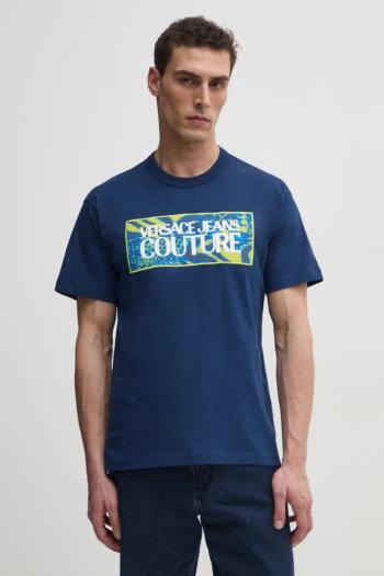 Bavlnené tričko Versace Jeans Couture pánske, tmavomodrá farba, s potlačou, 78GAHE04 CJ00E
