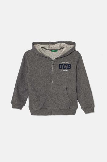 Detská bavlnená mikina United Colors of Benetton šedá farba, s kapucňou, vzorovaná, 3J68G5034