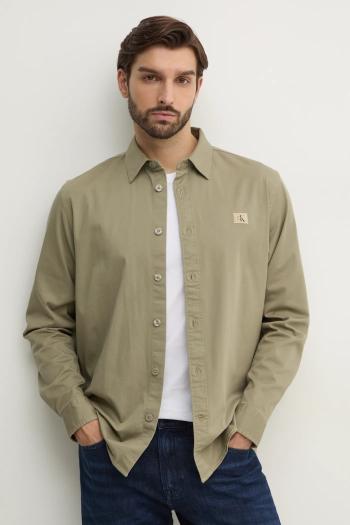 Košeľa Calvin Klein Jeans pánska, zelená farba, regular, s klasickým golierom, J30J327585