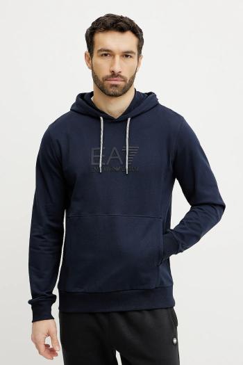 Mikina EA7 Emporio Armani pánska, tmavomodrá farba, s kapucňou, s potlačou, AF13512.7M000230