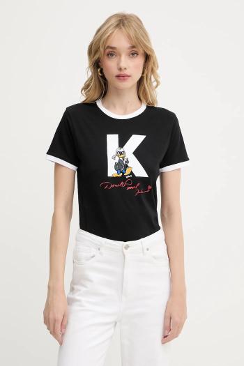 Bavlnené tričko Karl Lagerfeld KL X DISNEY dámske, čierna farba, A3W17089