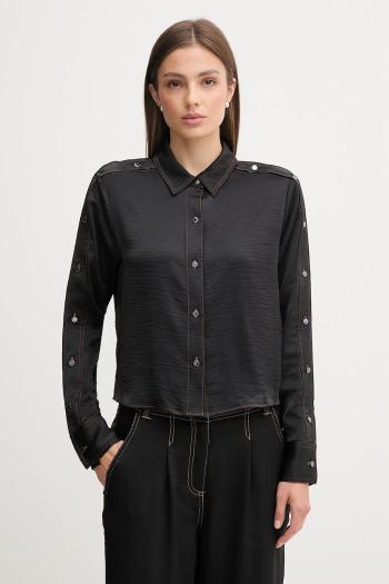 Košeľa Dkny čierna farba, voľný strih, s klasickým golierom, P5EM7B93