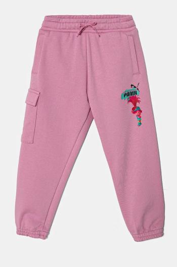 Detské tepláky Puma X TROLLS Cargo Pants TR ružová farba, s potlačou, 627379
