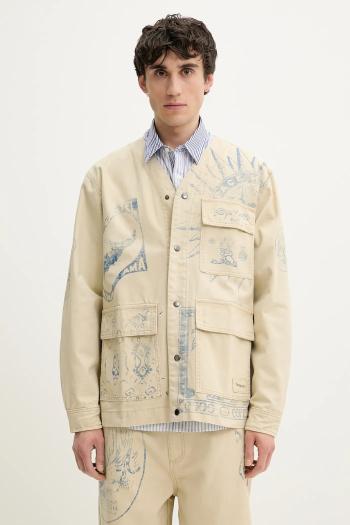 Rifľová bunda Desigual KENIA béžová farba, prechodná, oversize, 25SMEW08
