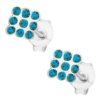 Strieborné náušnice 925, štvorec vykladaný modrými krištálikmi Swarovski