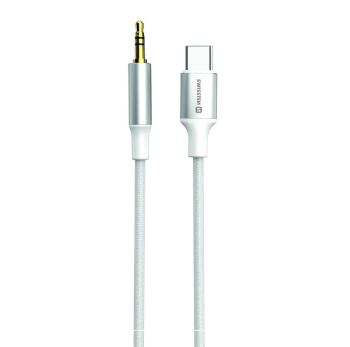 SWISSTEN AUDIO ADAPTÉR TEXTILE USB-C (samec) / 3,5 mm JACK (samec) 1,5 M BIELÝ