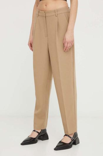Nohavice Bruuns Bazaar CindySus Dagny pants dámske, béžová farba, priliehavé, vysoký pás, BBW2393