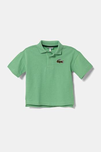 Detská bavlnená polokošeľa Lacoste zelená farba, s nášivkou, PJ2482